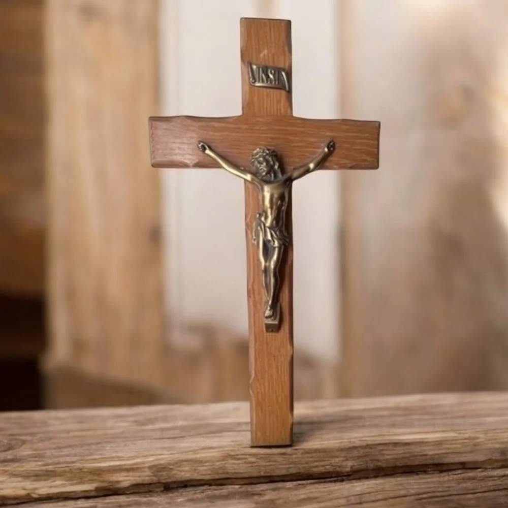 Crucifix Wall Cross, Handmade Catholic Wooden Cross with Jesus Christ for Wall